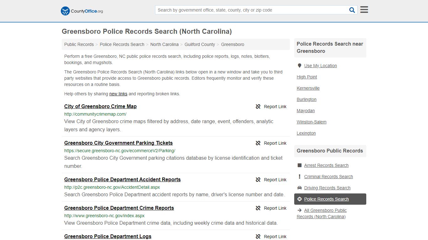 Greensboro Police Records Search (North Carolina) - County Office