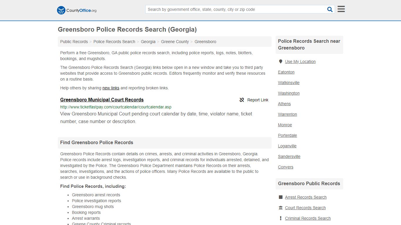 Police Records Search - Greensboro, GA (Accidents & Arrest Records)