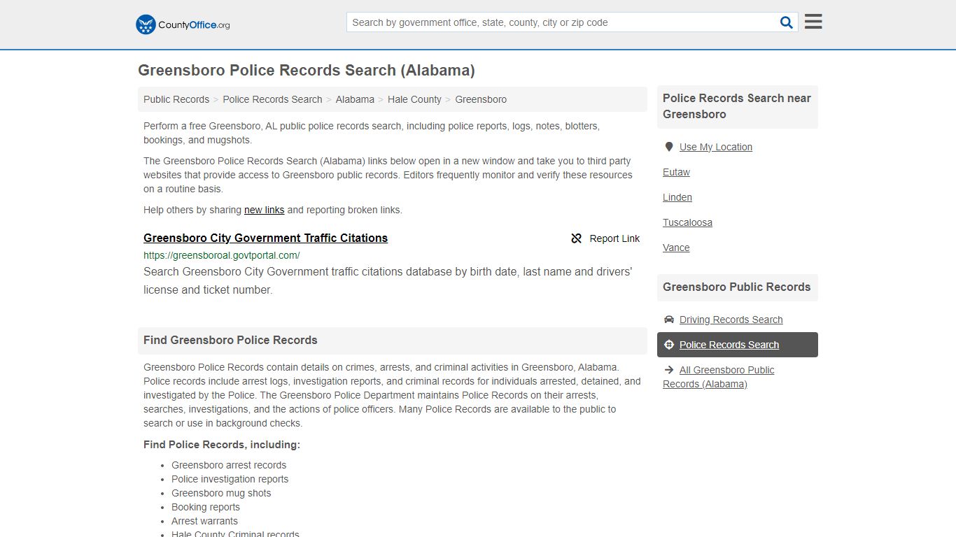 Police Records Search - Greensboro, AL (Accidents & Arrest Records)